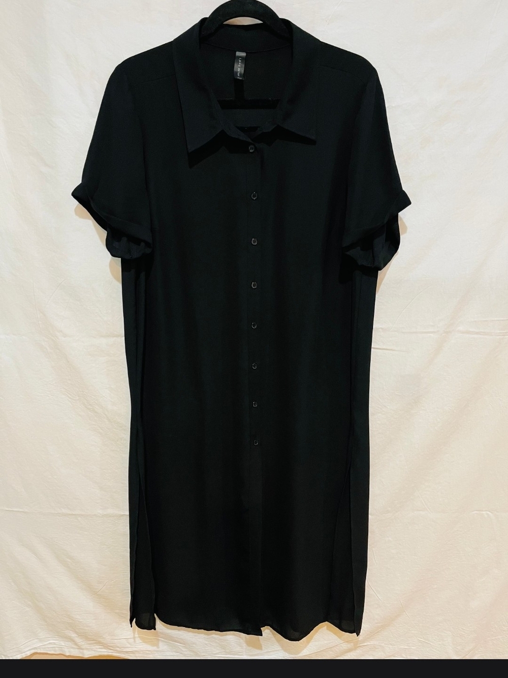 Lane Bryant Black Button-Front Midi Shirt Dress